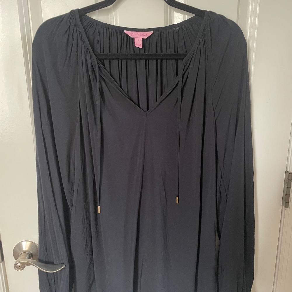 Lilly Pulitzer Willa Tunic Blouse Size L Onyx